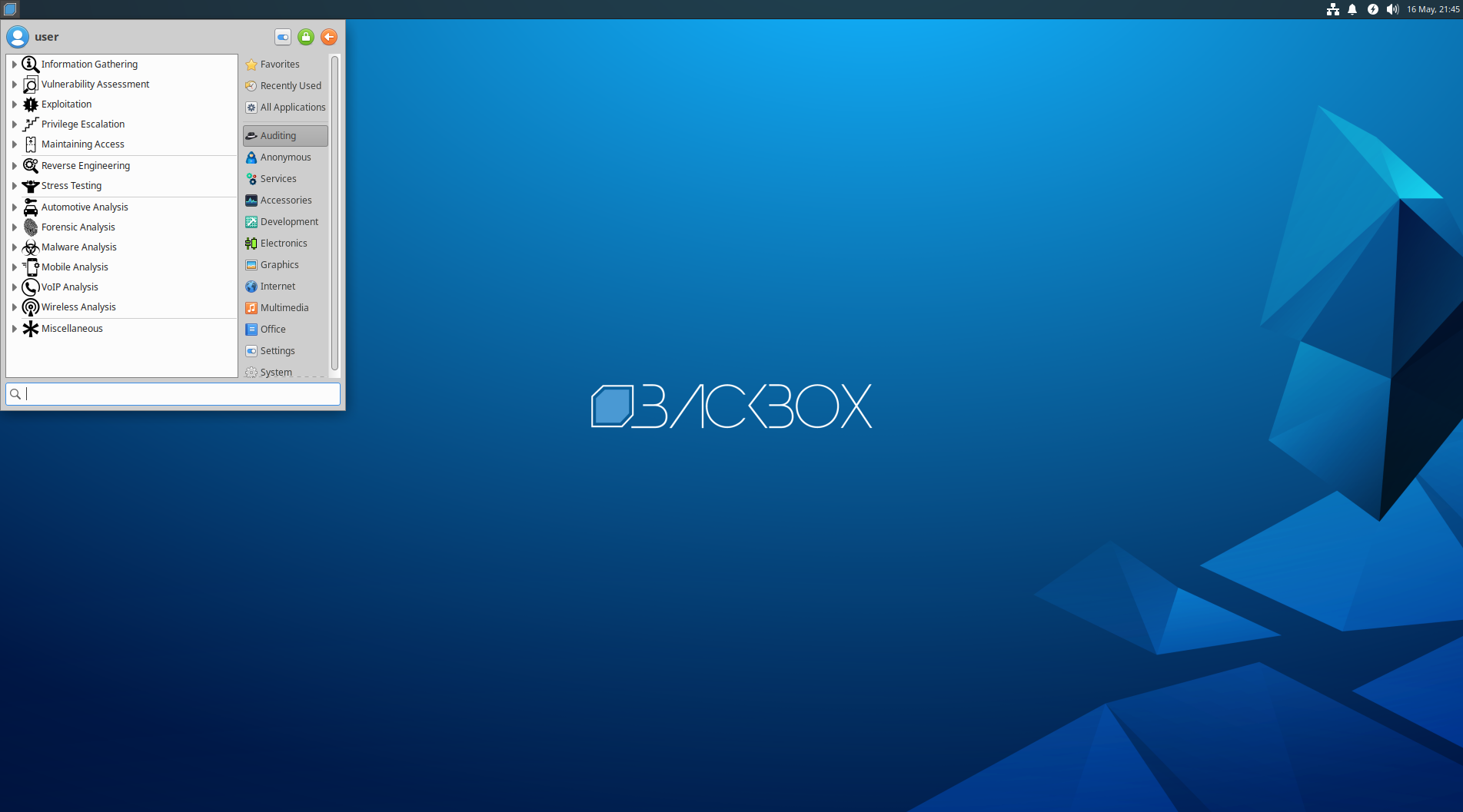 BackBox Linux tool categories